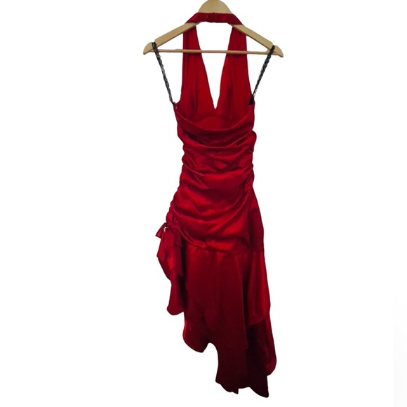 Red Satin Halter Dress - Spanish - Latin - Flamenco - Prom - Grad - 5/6 - NWT - Picture 2 of 7